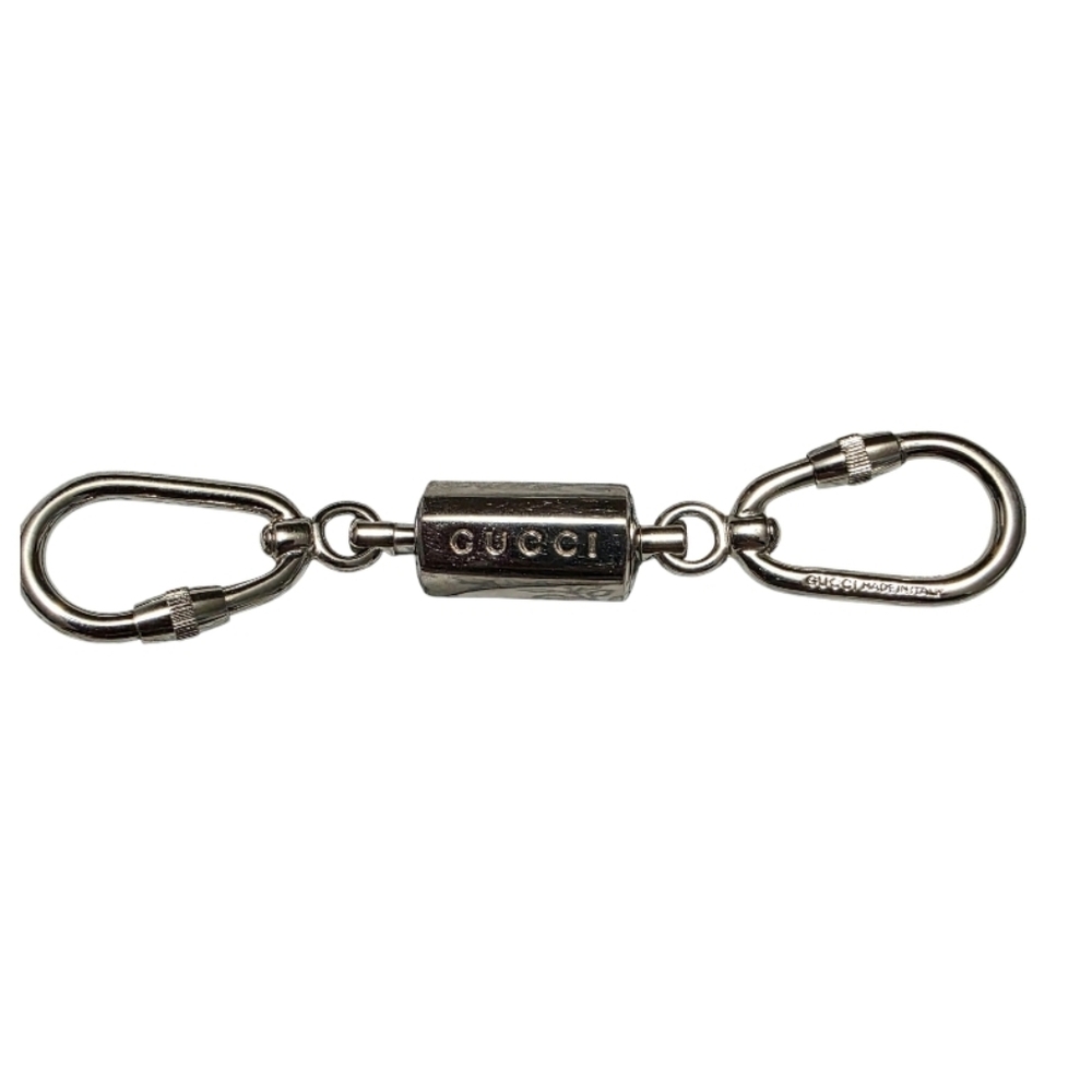 GUCCI Double Key Ring Carabiner Silver Key Chain